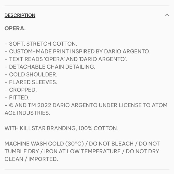 Killstar OPERA CROP HOODIE DARIO ARGENTO - Picture 3 of 6